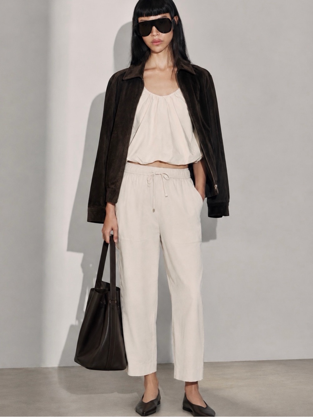ZARA Linen-Blend Relaxed Fit Cropped Trouser Pants Size S